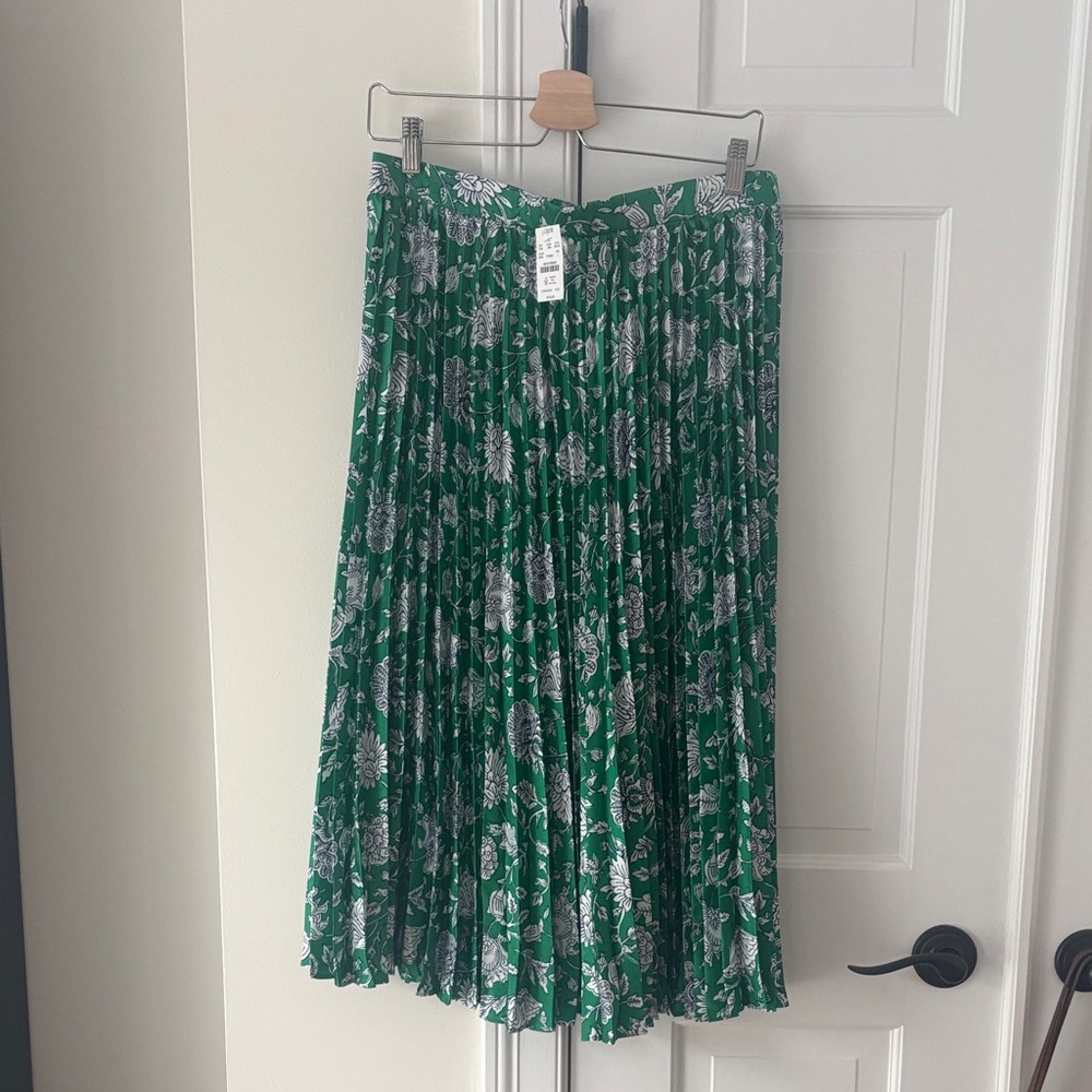 J. Crew Green Floral Pleated Skirt